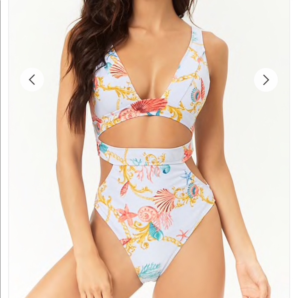 Ocean Scarf Print Cutout One-Piece Swimwear